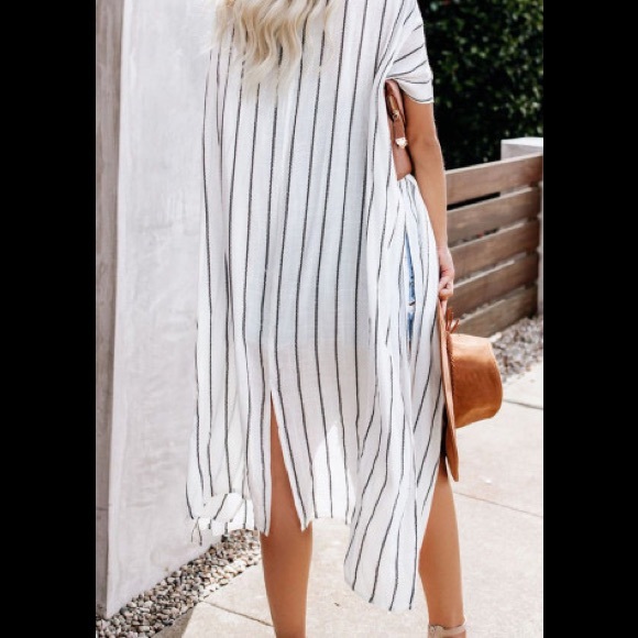 White Striped Open Kimono Multi-Season New In Package - Picture 4 of 12